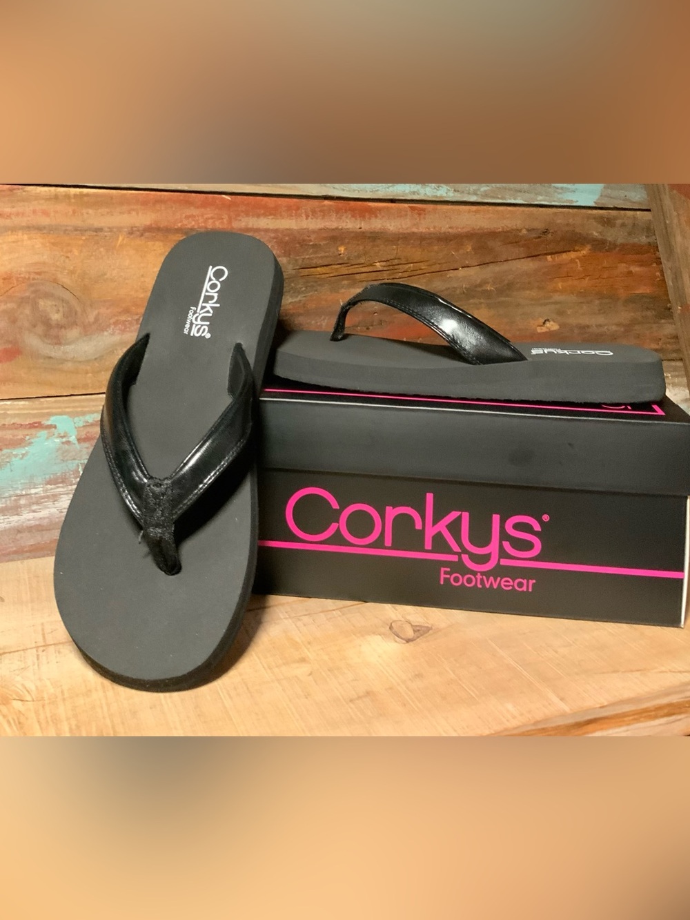 Corkys Women’s Black Glossy Thong Sandals